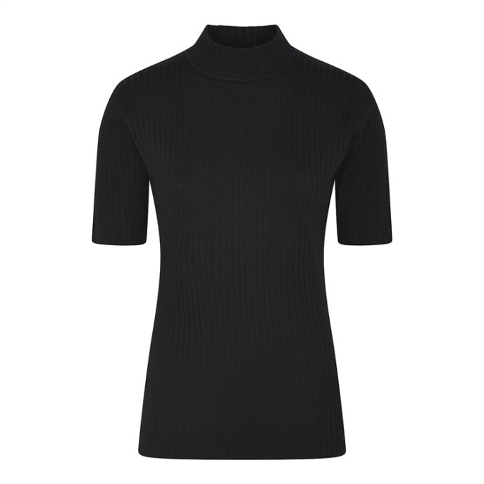 Micha shirt turtle korte mouw 154167 Ribgebreid Zwart